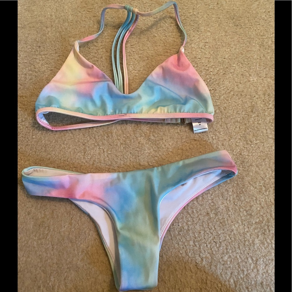 Tie-dyed bikini. Top is size medium, bottom is size small.